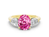 Yellow gold Three-Stone Oval Cut Pink Sapphire Ring with Pear Side Stones and Four-Prong Setting_24
