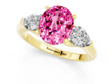 Yellow gold Three-Stone Oval Cut Pink Sapphire Ring with Pear Side Stones and Four-Prong Setting_25