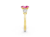 Yellow gold Three-Stone Oval Cut Pink Sapphire Ring with Pear Side Stones and Four-Prong Setting_26