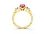 Yellow gold Three-Stone Oval Cut Pink Sapphire Ring with Pear Side Stones and Four-Prong Setting_27