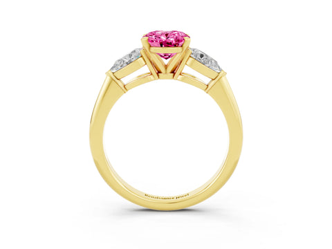Yellow gold Three-Stone Oval Cut Pink Sapphire Ring with Pear Side Stones and Four-Prong Setting_27