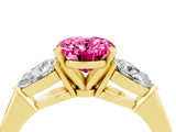 Yellow gold Three-Stone Oval Cut Pink Sapphire Ring with Pear Side Stones and Four-Prong Setting_28