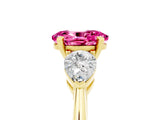 Yellow gold Three-Stone Oval Cut Pink Sapphire Ring with Pear Side Stones and Four-Prong Setting_29
