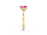 Yellow gold Three-Stone Oval Cut Pink Sapphire Ring with Pear  Side Stones in Four-Prong Setting_14