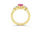 Yellow gold Three-Stone Oval Cut Pink Sapphire Ring with Pear  Side Stones in Four-Prong Setting_15