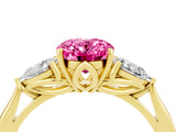 Yellow gold Three-Stone Oval Cut Pink Sapphire Ring with Pear  Side Stones in Four-Prong Setting_16