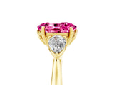 Yellow gold Three-Stone Oval Cut Pink Sapphire Ring with Pear  Side Stones in Four-Prong Setting_17