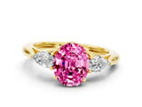 Yellow gold Three-Stone Oval Cut Pink Sapphire Ring with Pear  Side Stones in Four-Prong Setting_36