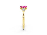Yellow gold Three-Stone Oval Cut Pink Sapphire Ring with Pear  Side Stones in Four-Prong Setting_38
