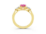 Yellow gold Three-Stone Oval Cut Pink Sapphire Ring with Pear  Side Stones in Four-Prong Setting_39