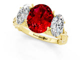 Yellow gold Three-Stone Oval Cut Ruby Braided Band Ring with Four-Prong Setting_13