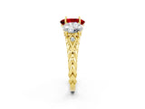 Yellow gold Three-Stone Oval Cut Ruby Braided Band Ring with Four-Prong Setting_14