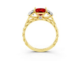 Yellow gold Three-Stone Oval Cut Ruby Braided Band Ring with Four-Prong Setting_15