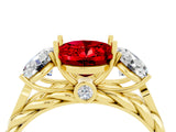 Yellow gold Three-Stone Oval Cut Ruby Braided Band Ring with Four-Prong Setting_16