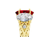 Yellow gold Three-Stone Oval Cut Ruby Braided Band Ring with Four-Prong Setting_17