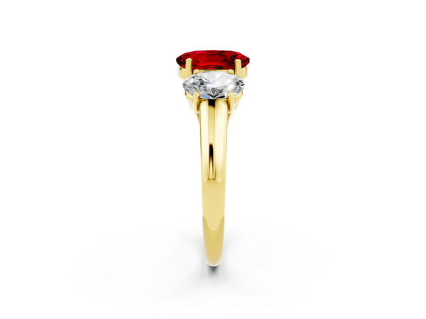 Yellow gold Three-Stone Oval Cut Ruby Engagement Ring with Prong Setting