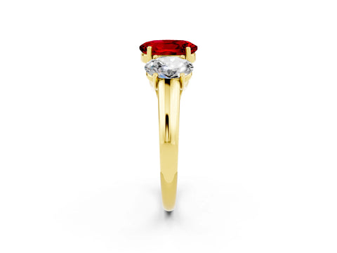 Yellow gold Three-Stone Oval Cut Ruby Engagement Ring with Prong Setting_2