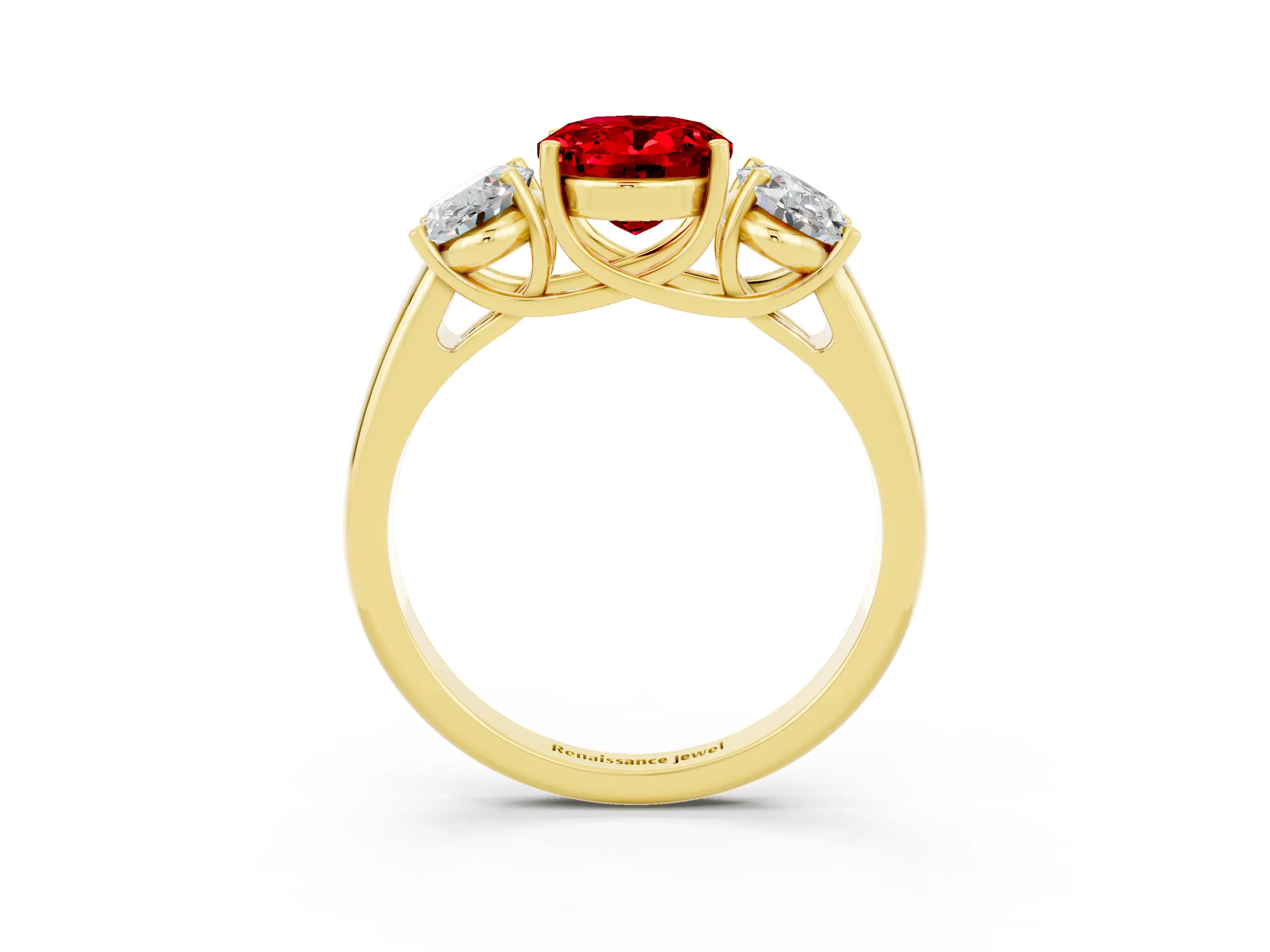 Yellow gold Three-Stone Oval Cut Ruby Engagement Ring with Prong Setting_3
