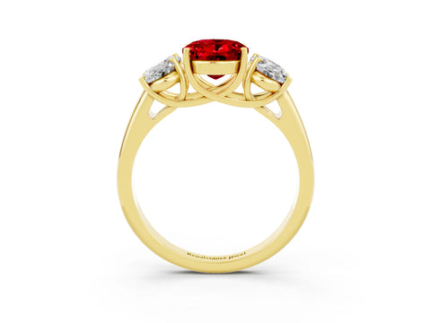 Yellow gold Three-Stone Oval Cut Ruby Engagement Ring with Prong Setting_3