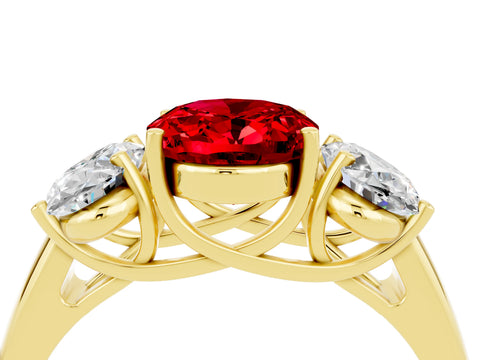 Yellow gold Three-Stone Oval Cut Ruby Engagement Ring with Prong Setting_4