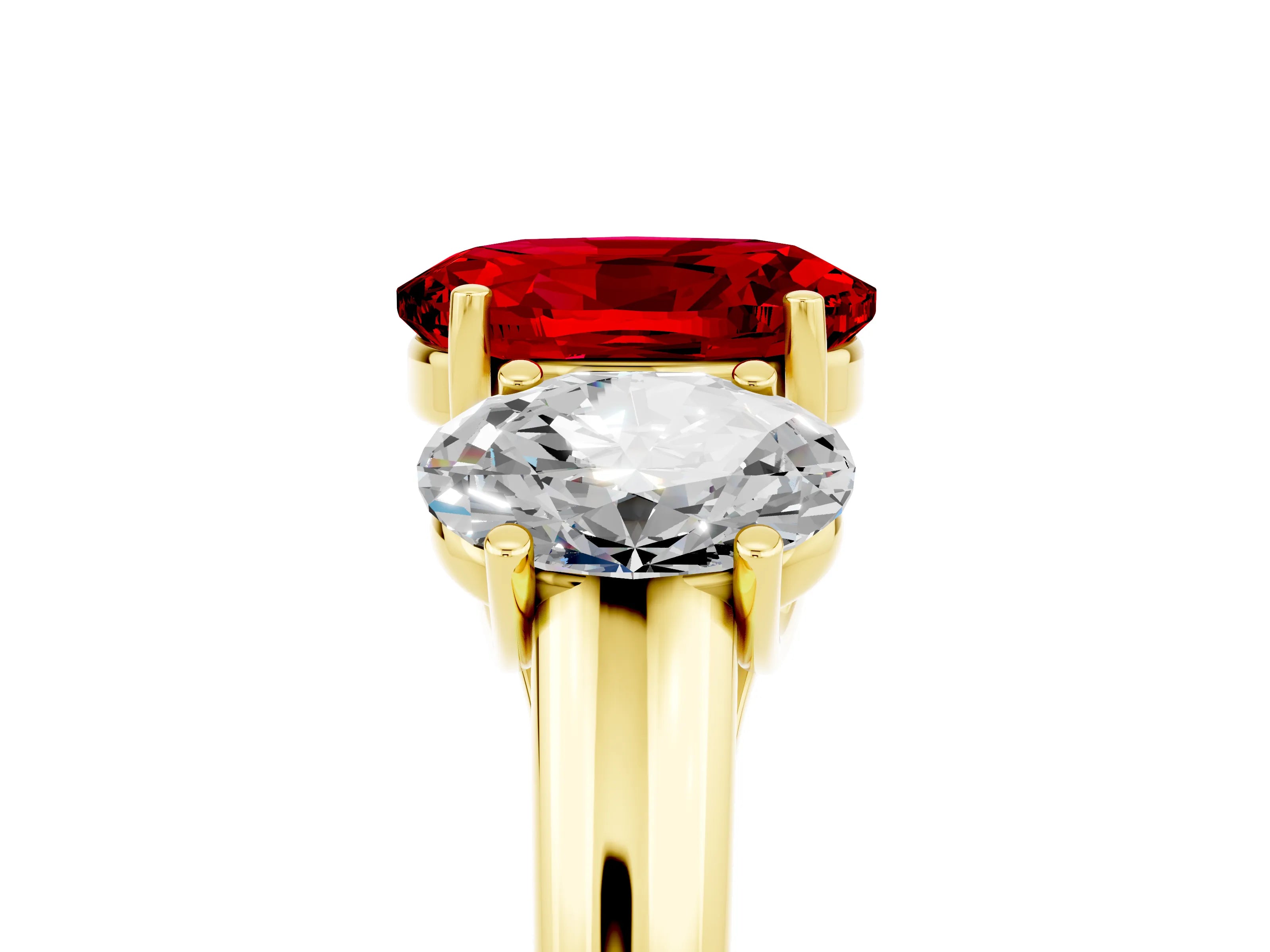 Yellow gold Three-Stone Oval Cut Ruby Engagement Ring with Prong Setting_5