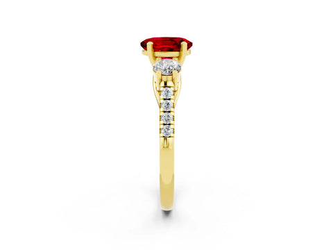 Yellow gold Three-Stone Oval Cut Ruby Pavé Band with Four-Prong Setting_2