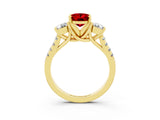 Yellow gold Three-Stone Oval Cut Ruby Pavé Band with Four-Prong Setting_3
