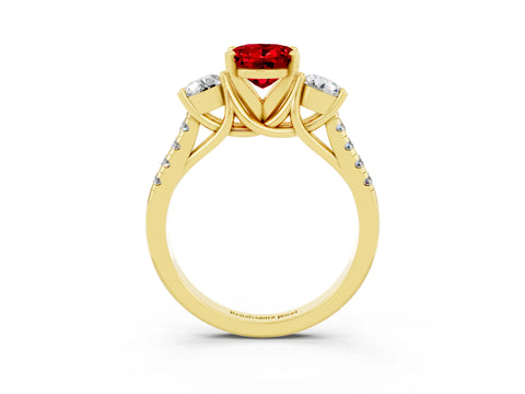 Yellow gold Three-Stone Oval Cut Ruby Pavé Band with Four-Prong Setting_3
