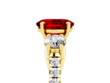 Yellow gold Three-Stone Oval Cut Ruby Pavé Band with Four-Prong Setting_5