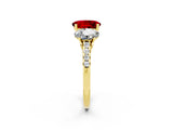 Yellow gold Three-Stone Oval Cut Ruby Ring with Pavé Band and Prong Setting_14