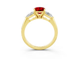 Yellow gold Three-Stone Oval Cut Ruby Ring with Pear Side Stones and Four-Prong Setting_3