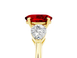 Yellow gold Three-Stone Oval Cut Ruby Ring with Pear Side Stones and Four-Prong Setting_5