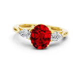 Yellow gold Three-Stone Oval Cut Ruby Ring with Pear  Side Stones in Four-Prong Setting_12