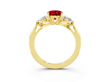 Yellow gold Three-Stone Oval Cut Ruby Ring with Pear  Side Stones in Four-Prong Setting_15