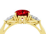 Yellow gold Three-Stone Oval Cut Ruby Ring with Pear  Side Stones in Four-Prong Setting_16