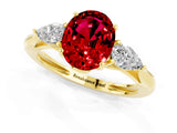 Yellow gold Three-Stone Oval Cut Ruby Ring with Pear  Side Stones in Four-Prong Setting_37