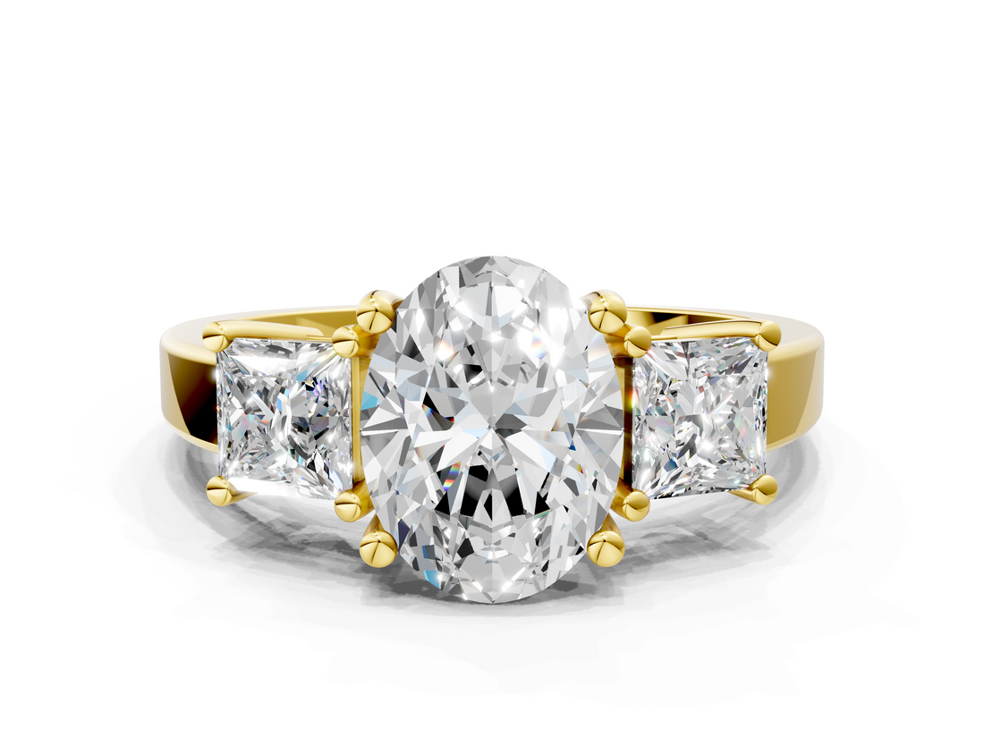 Yellow gold Three-Stone Oval Cut Solitaire Ring with Prong Setting_3