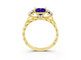 Yellow gold Three-Stone Oval Cut Tanzanite Braided Band Ring with Four-Prong Setting_15