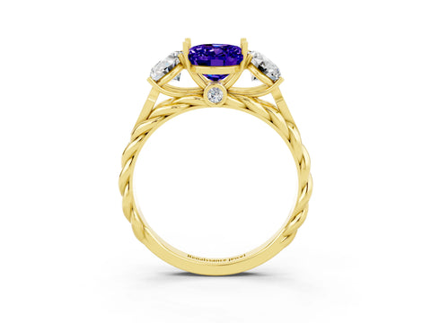 Yellow gold Three-Stone Oval Cut Tanzanite Braided Band Ring with Four-Prong Setting_15