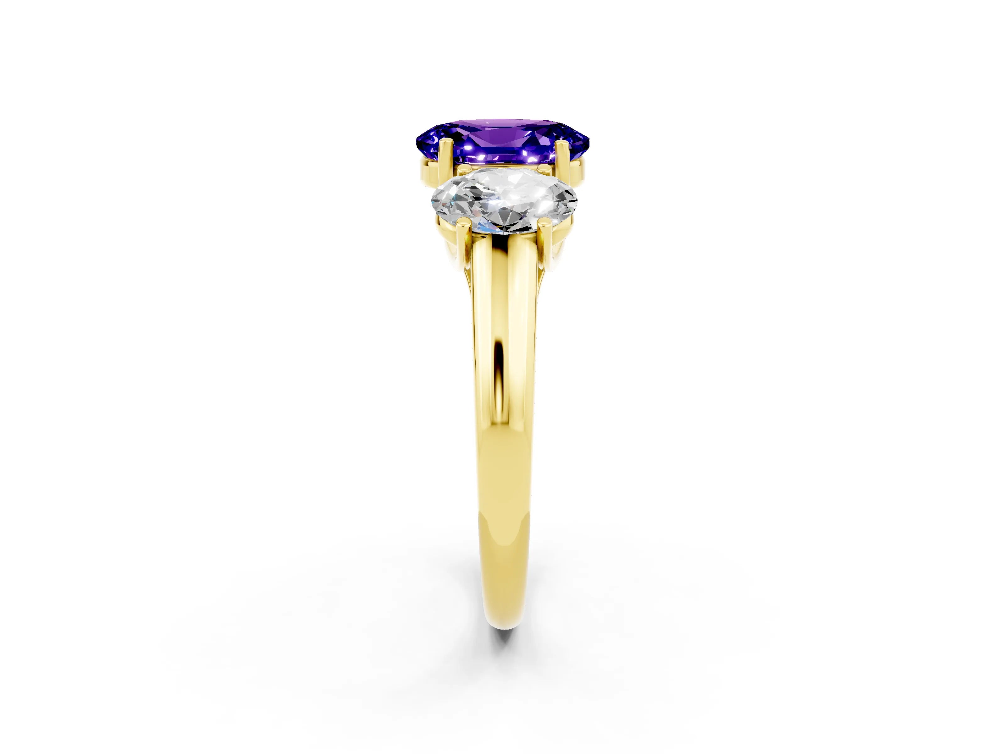 Yellow gold Three-Stone Oval Cut Tanzanite Engagement Ring with Prong Setting_2