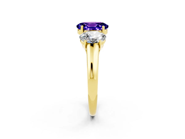 Yellow gold Three-Stone Oval Cut Tanzanite Engagement Ring with Prong Setting