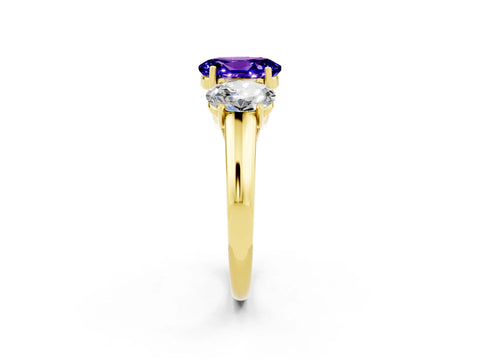 Yellow gold Three-Stone Oval Cut Tanzanite Engagement Ring with Prong Setting_2
