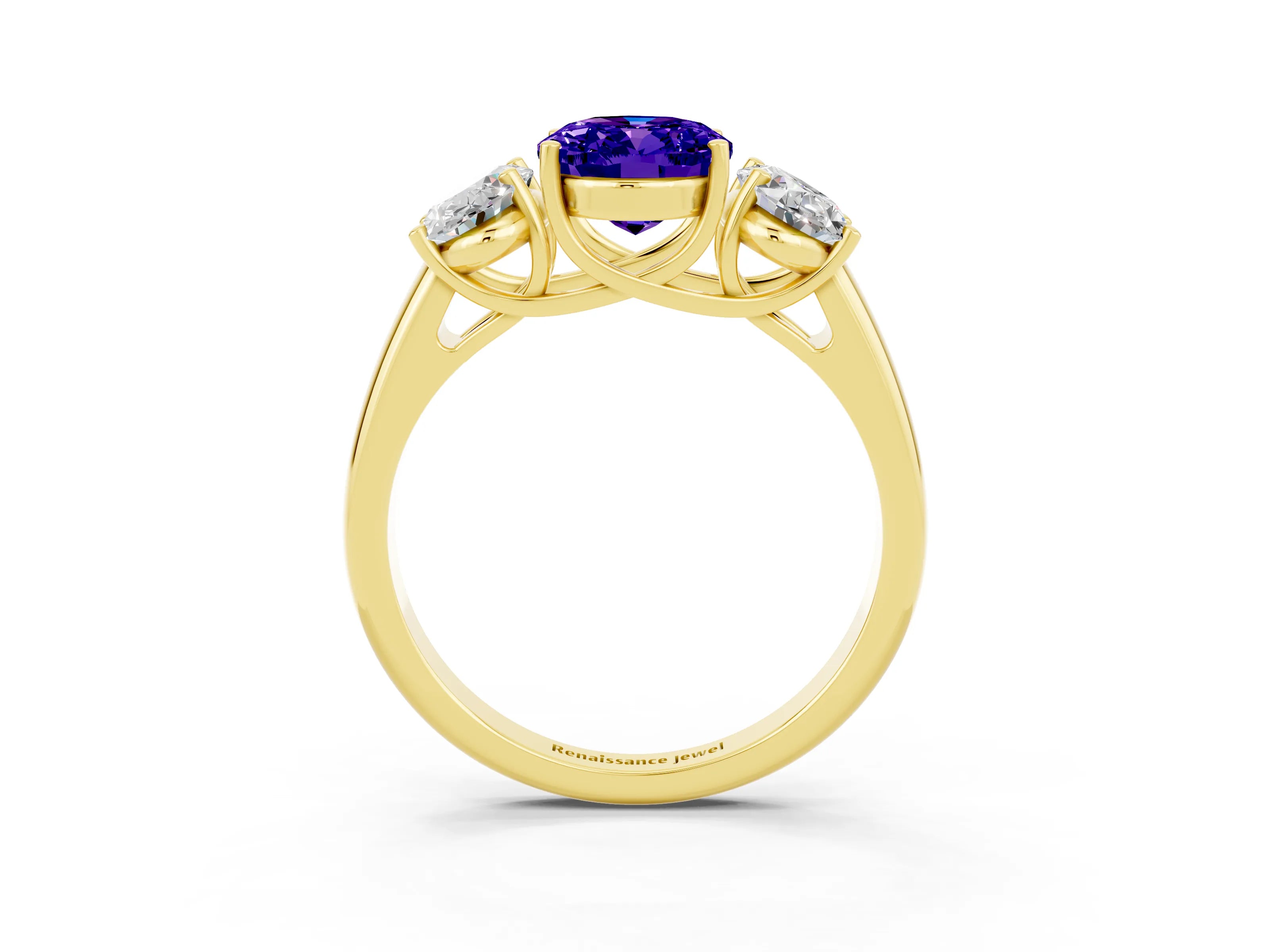 Yellow gold Three-Stone Oval Cut Tanzanite Engagement Ring with Prong Setting_3