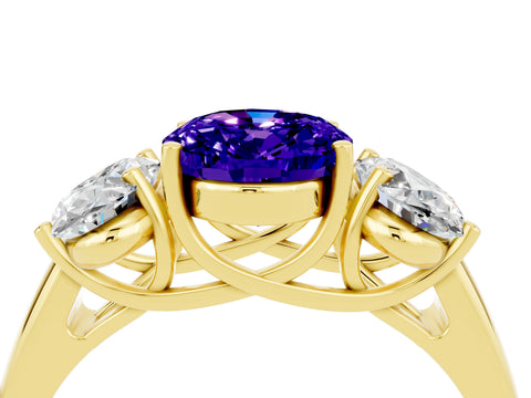 Yellow gold Three-Stone Oval Cut Tanzanite Engagement Ring with Prong Setting_4