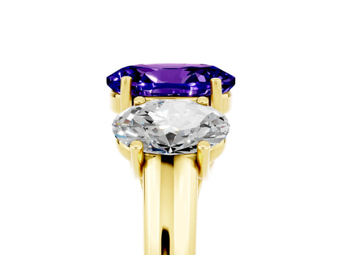 Yellow gold Three-Stone Oval Cut Tanzanite Engagement Ring with Prong Setting_5
