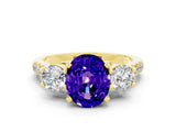 Yellow gold Three-Stone Oval Cut Tanzanite Pavé Band with Four-Prong Setting