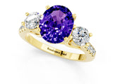 Yellow gold Three-Stone Oval Cut Tanzanite Pavé Band with Four-Prong Setting_1