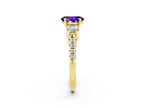 Yellow gold Three-Stone Oval Cut Tanzanite Pavé Band with Four-Prong Setting_2