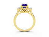 Yellow gold Three-Stone Oval Cut Tanzanite Pavé Band with Four-Prong Setting_3