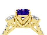 Yellow gold Three-Stone Oval Cut Tanzanite Pavé Band with Four-Prong Setting_4